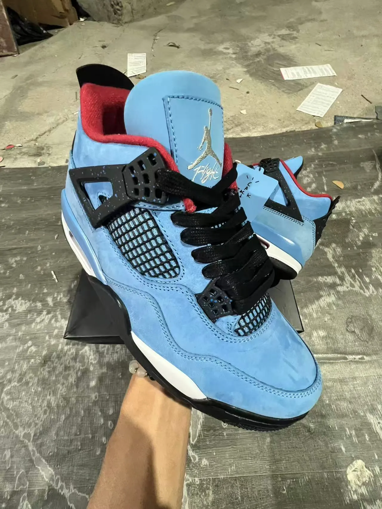 Air Jordan 4 Bleu Clair Daim Noir Blanc Rouge Chaussures de Basketball 7