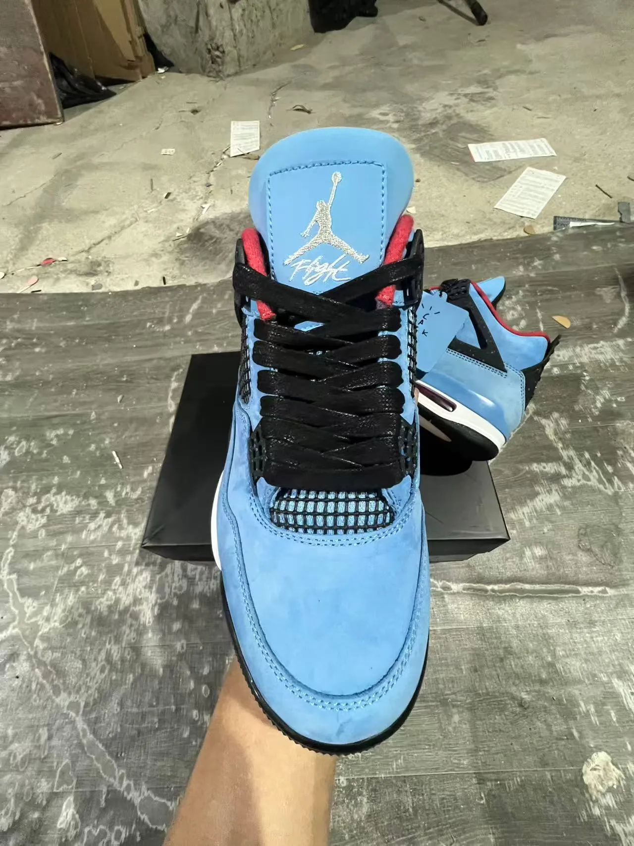 Air Jordan 4 Bleu Clair Daim Noir Blanc Rouge Chaussures de Basketball 8