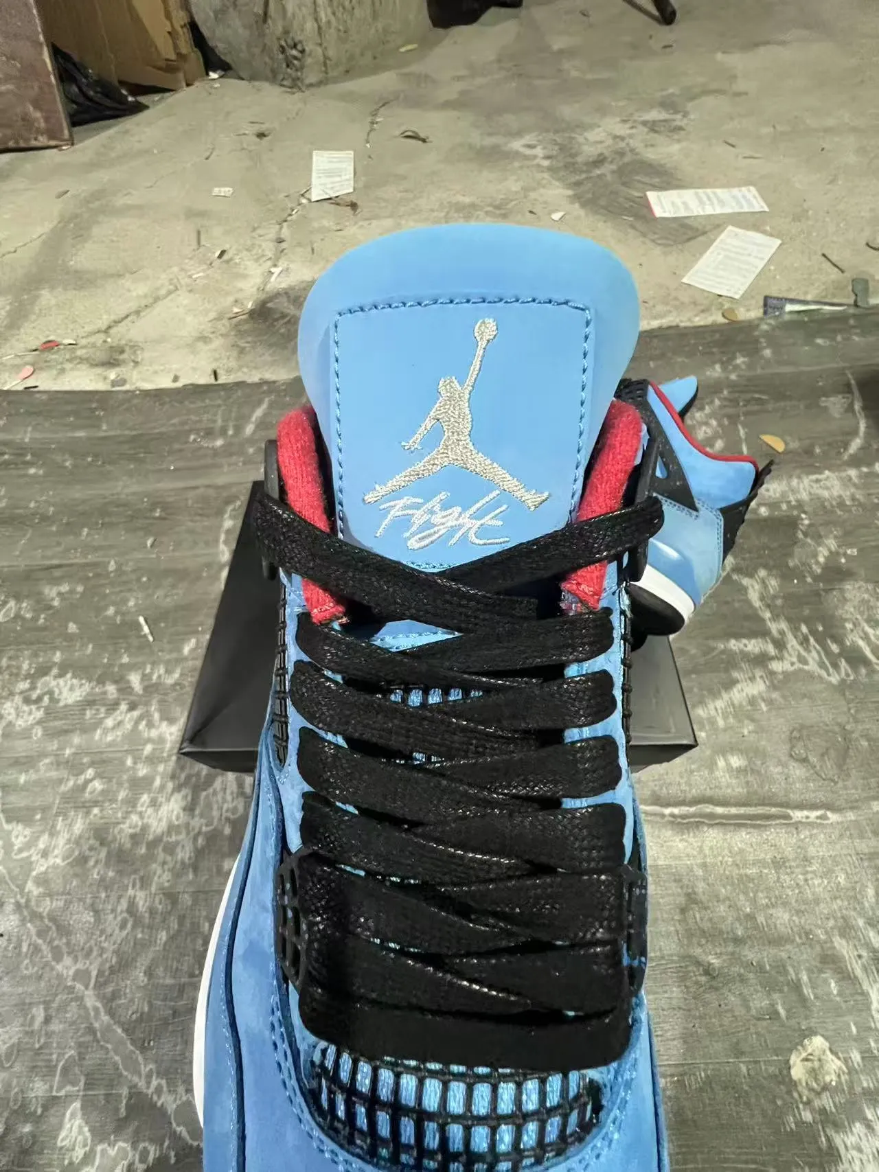 Air Jordan 4 Bleu Clair Daim Noir Blanc Rouge Chaussures de Basketball 9