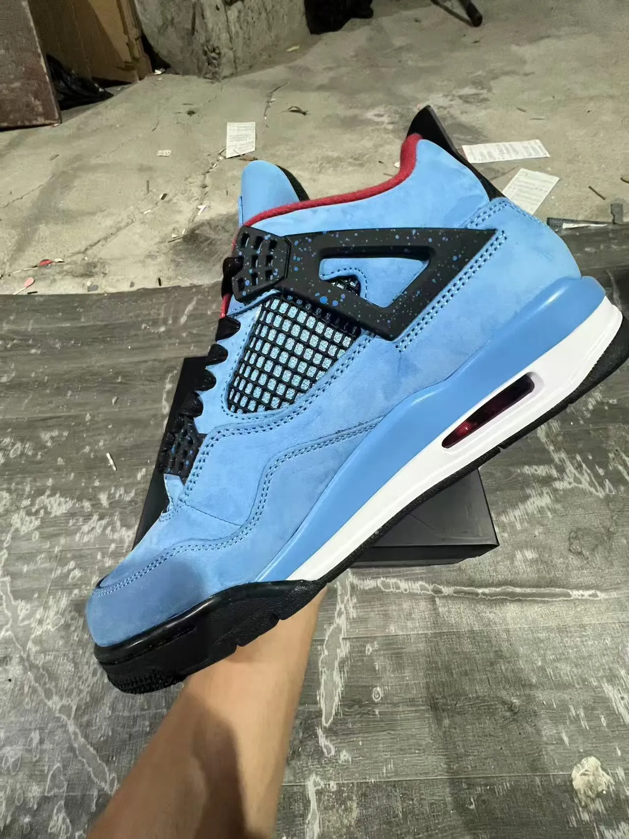 Air Jordan 4 Bleu Clair Daim Noir Blanc Rouge Chaussures de Basketball 10