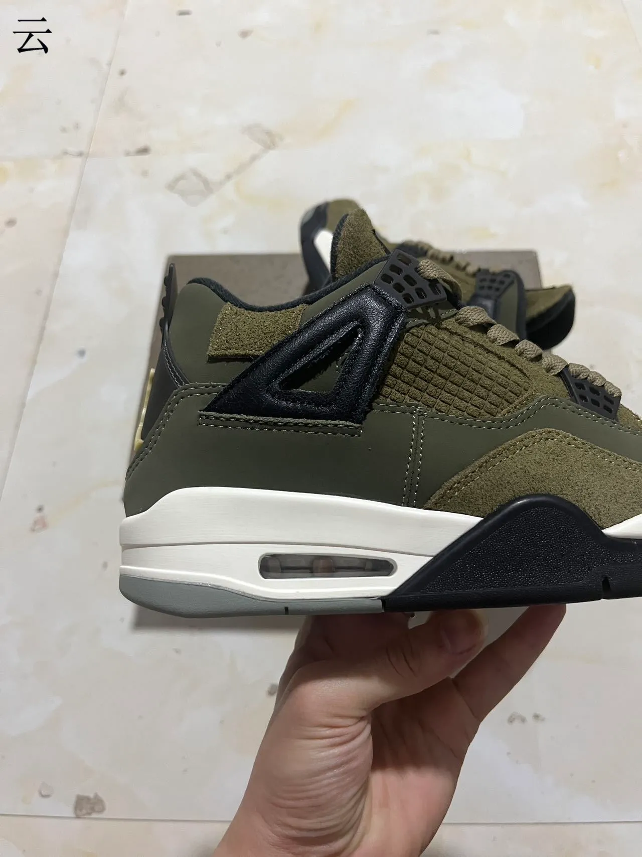 Air Jordan 4 जैतूनी हरा काला सफेद बास्केटबॉल जूते 6