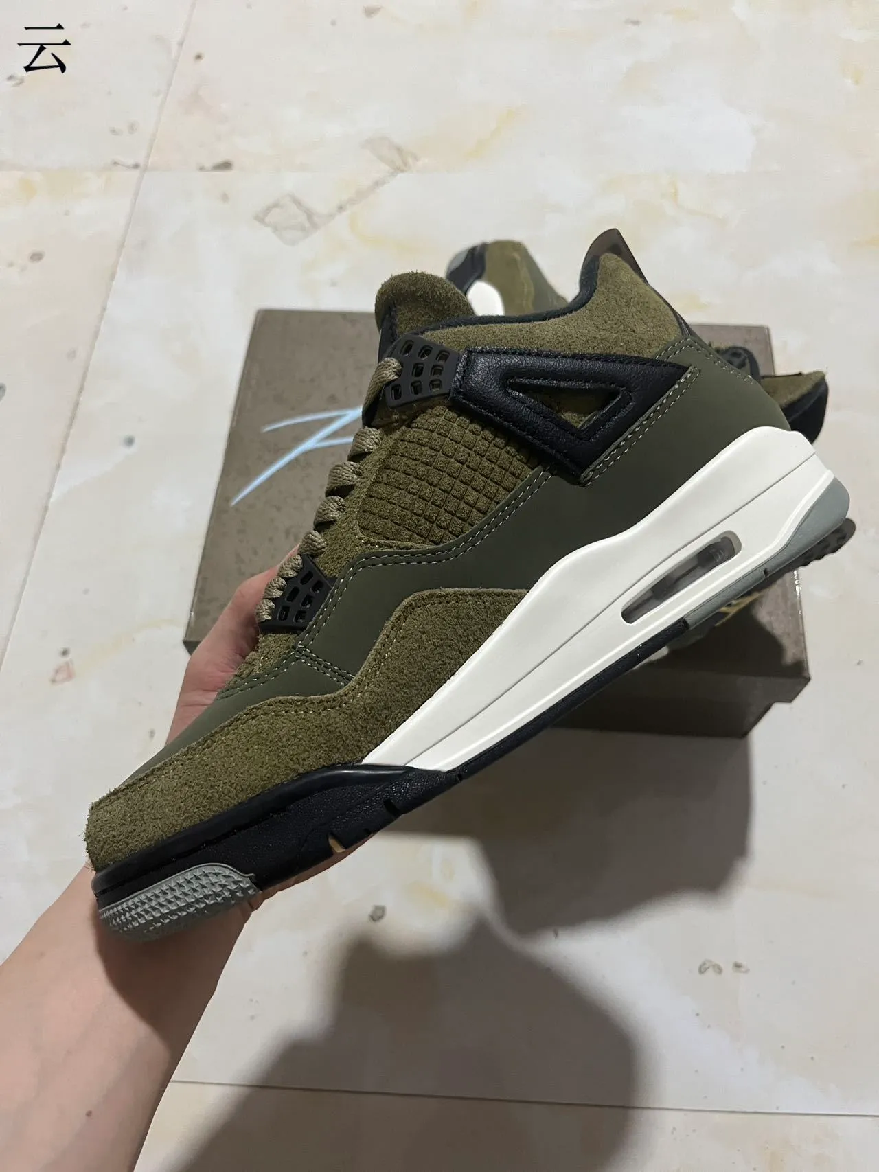 Air Jordan 4 जैतूनी हरा काला सफेद बास्केटबॉल जूते 8