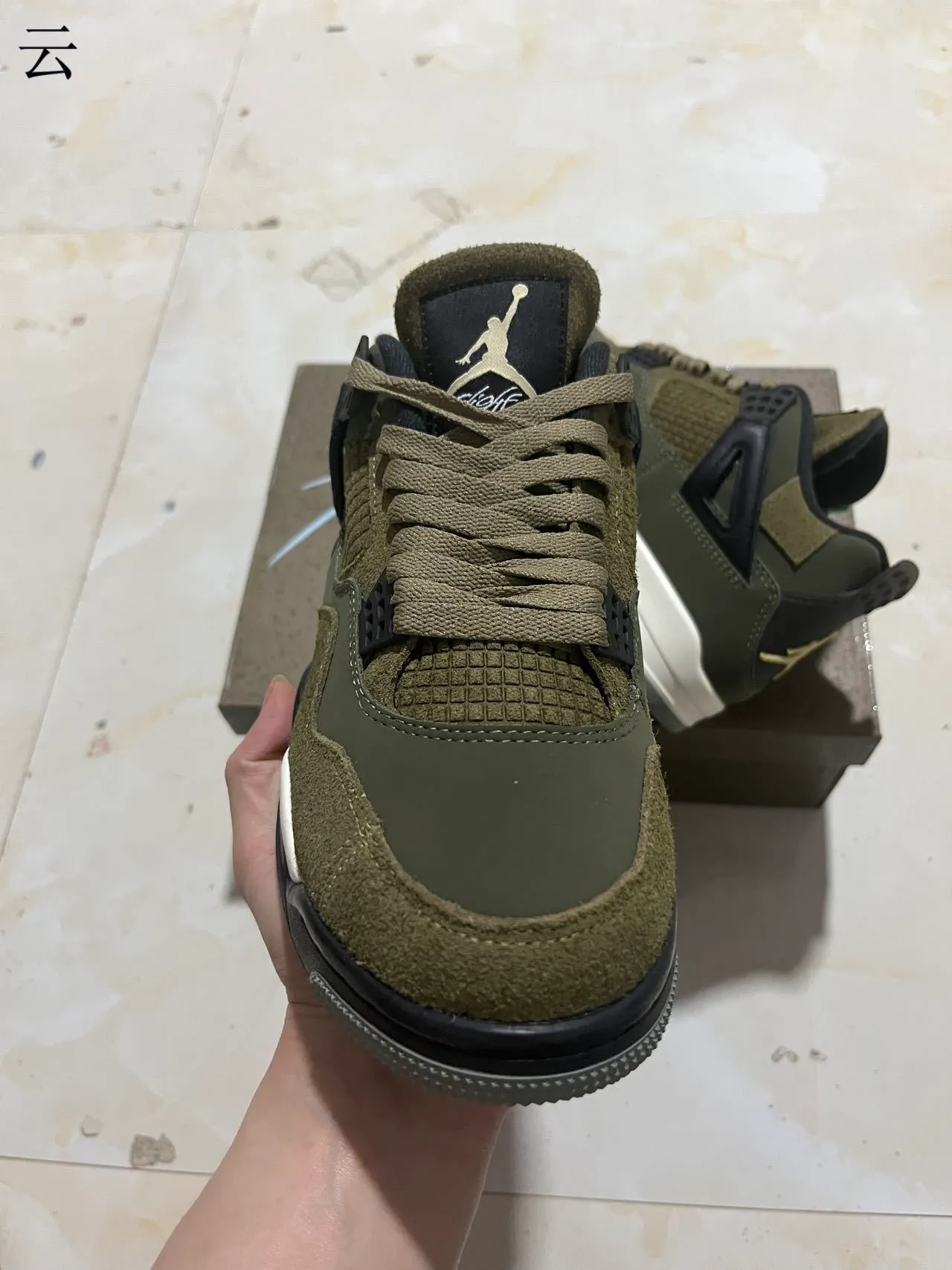 Air Jordan 4 जैतूनी हरा काला सफेद बास्केटबॉल जूते 10