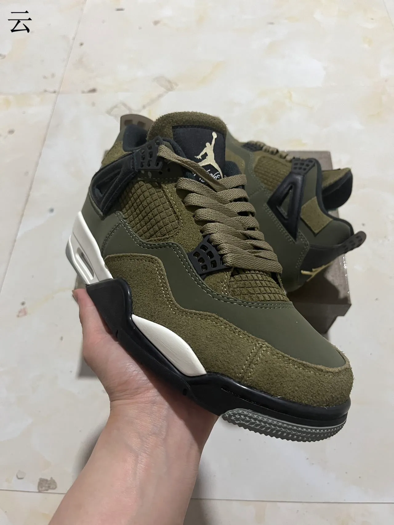 Air Jordan 4 जैतूनी हरा काला सफेद बास्केटबॉल जूते 11
