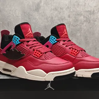 Tênis de basquete Air Jordan 4 vermelho preto ciano