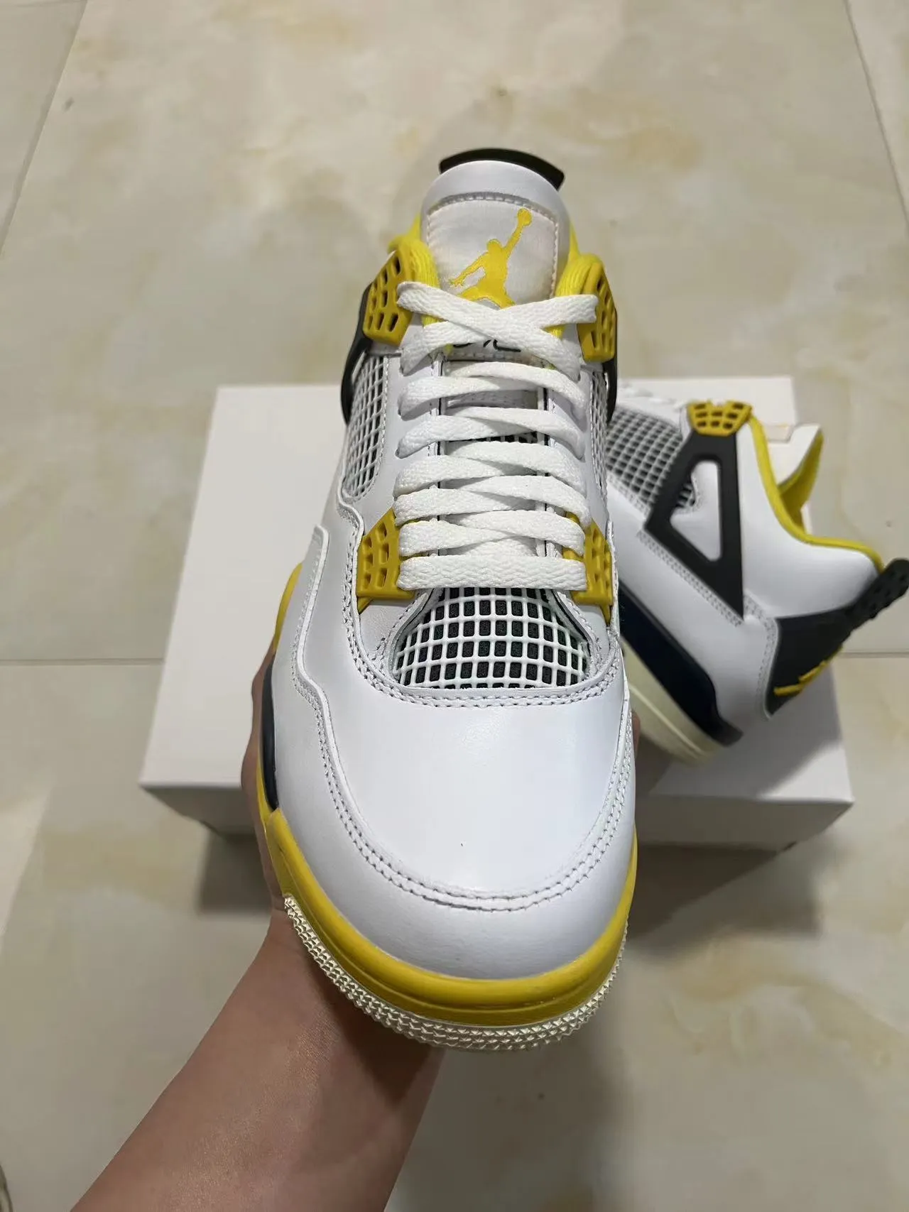 Air Jordan 4 tênis de basquete branco preto amarelo 10