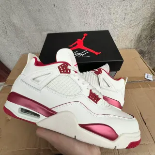Air Jordan 4 Tênis de Basquete Branco Vermelho Rosa Metálico