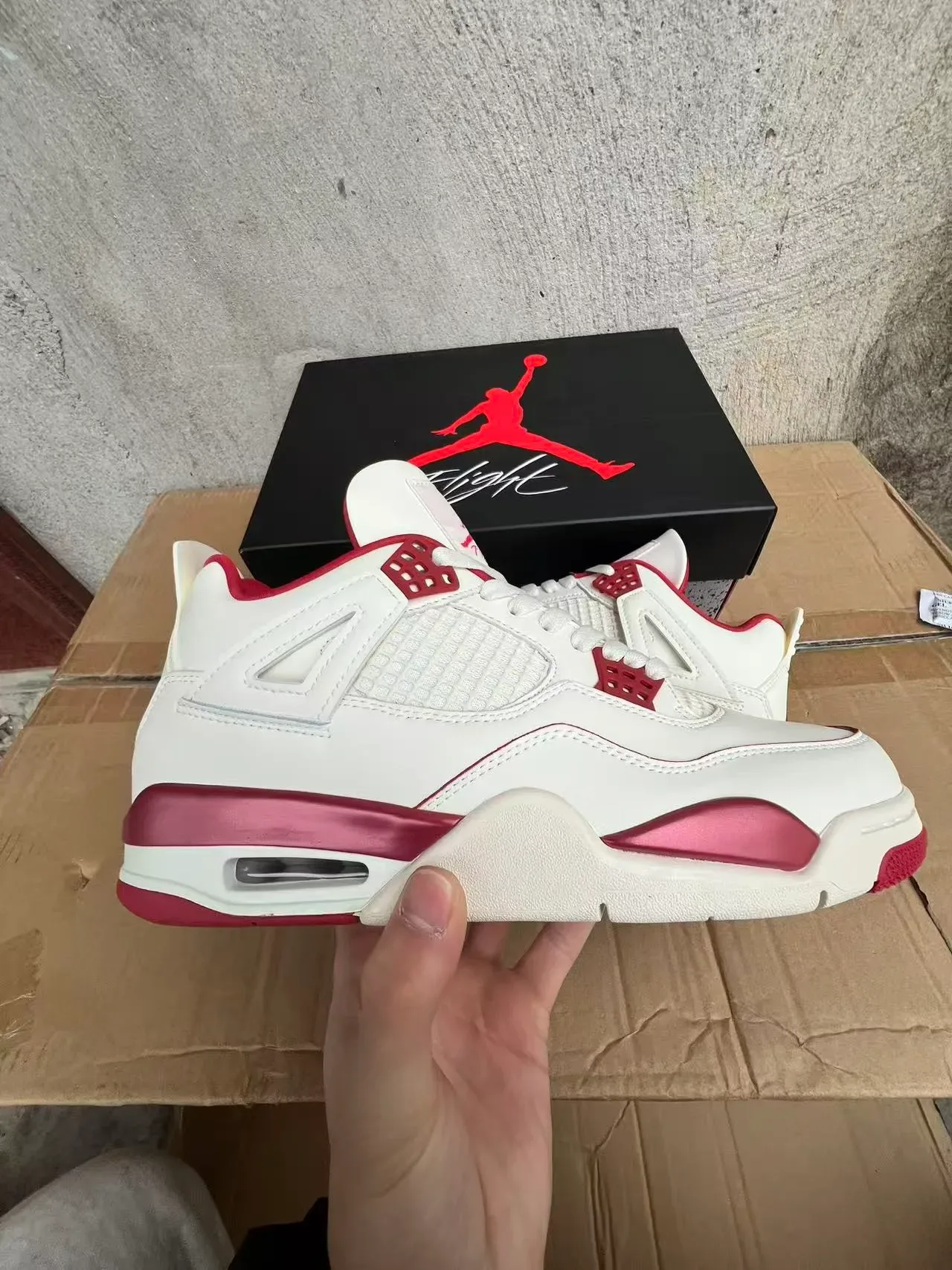 Air Jordan 4 Blanco Rojo Rosa Metálico Zapatillas de Baloncesto 7