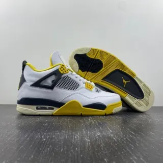 Tênis de basquete Air Jordan 4 branco amarelo azul-marinho