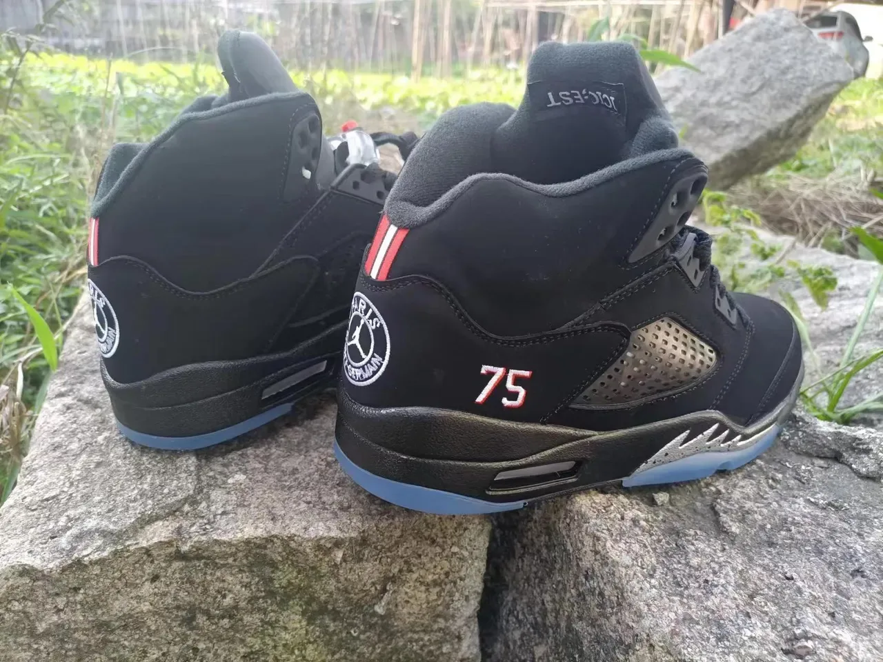 Air Jordan 5 Preto Azul Claro Vermelho '75' Tênis de Basquete 3