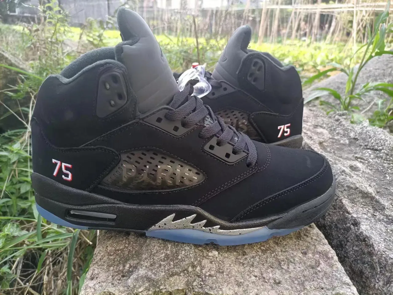 Air Jordan 5 Preto Azul Claro Vermelho '75' Tênis de Basquete 4