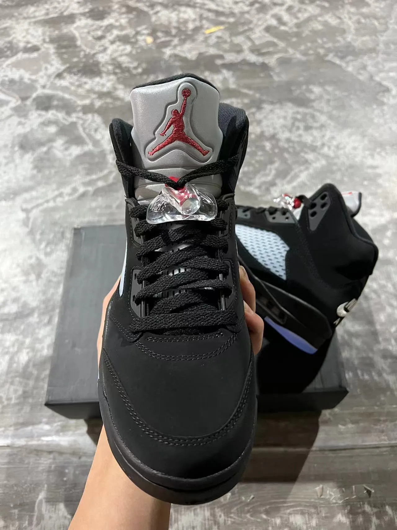 Air Jordan 5 কালো হালকা নীল স্বচ্ছ আউটসোল বাস্কেটবল জুতো 3
