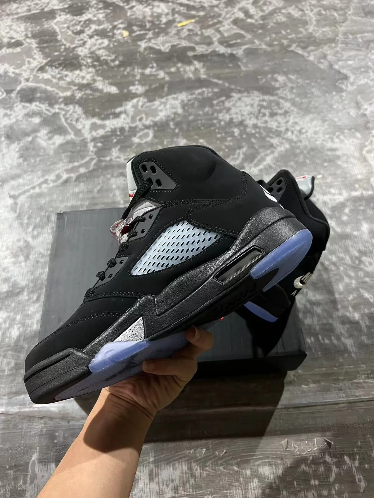 Air Jordan 5 কালো হালকা নীল স্বচ্ছ আউটসোল বাস্কেটবল জুতো 5