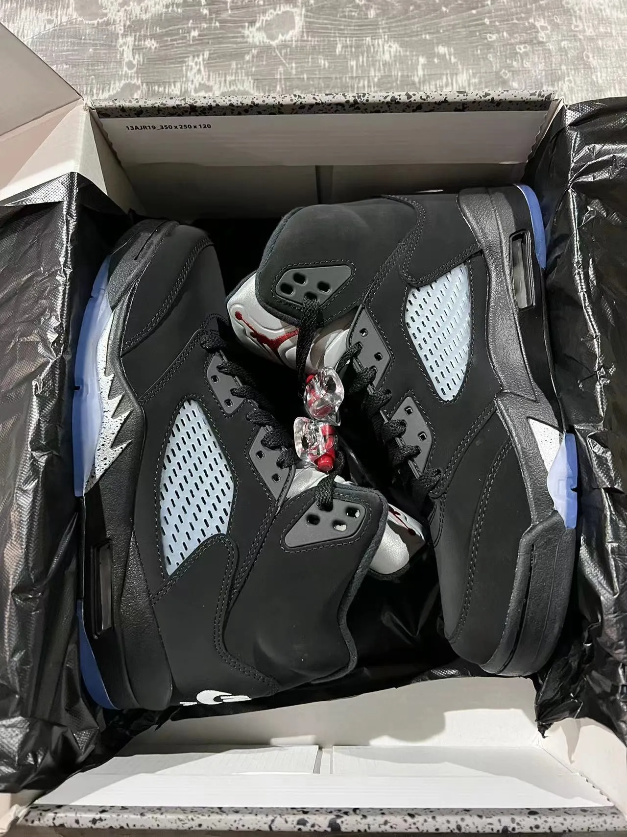 Air Jordan 5 কালো হালকা নীল স্বচ্ছ আউটসোল বাস্কেটবল জুতো 9