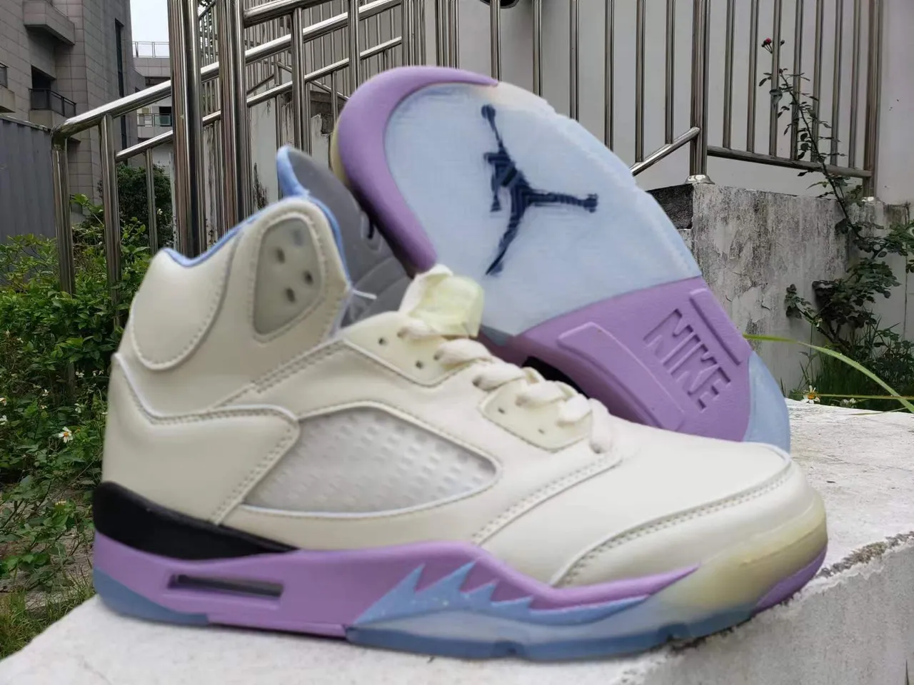 Air Jordan 5 Off-White बैंगनी नीले बास्केटबॉल जूते 4