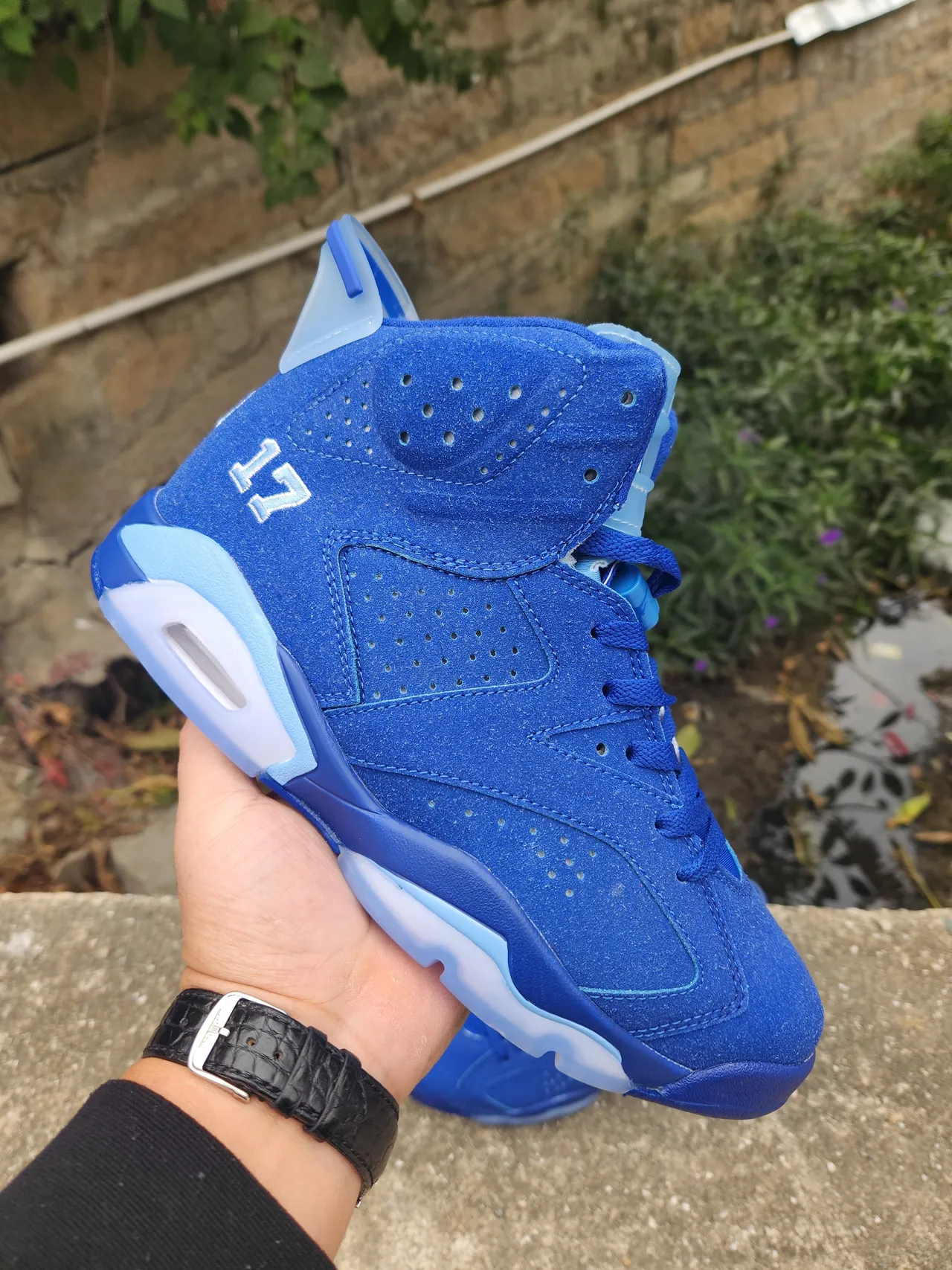 Air Jordan 6 Zapatos de Baloncesto de Ante en Azul Real de Punta Alta 4