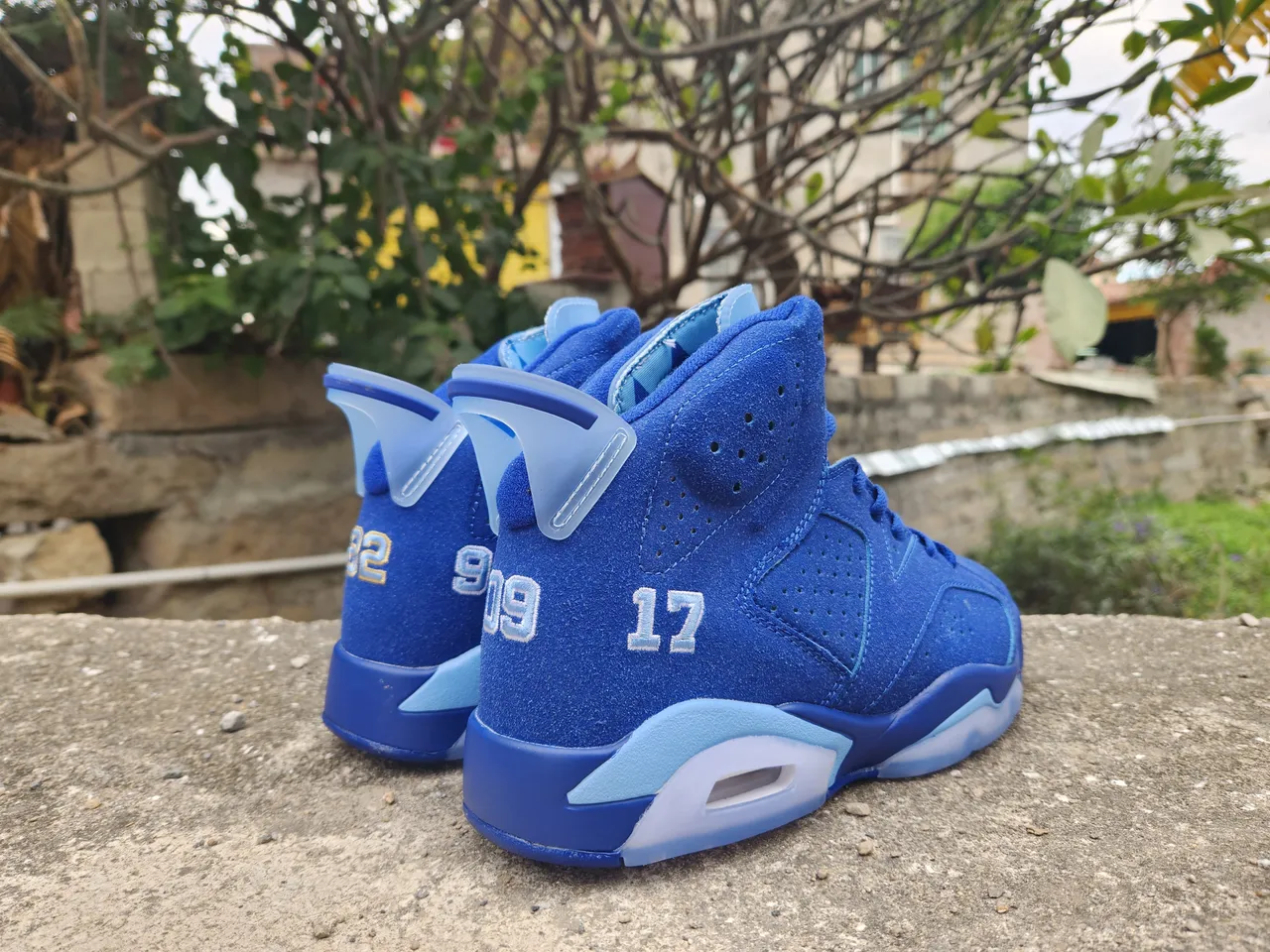 Air Jordan 6 Zapatos de Baloncesto de Ante en Azul Real de Punta Alta 5