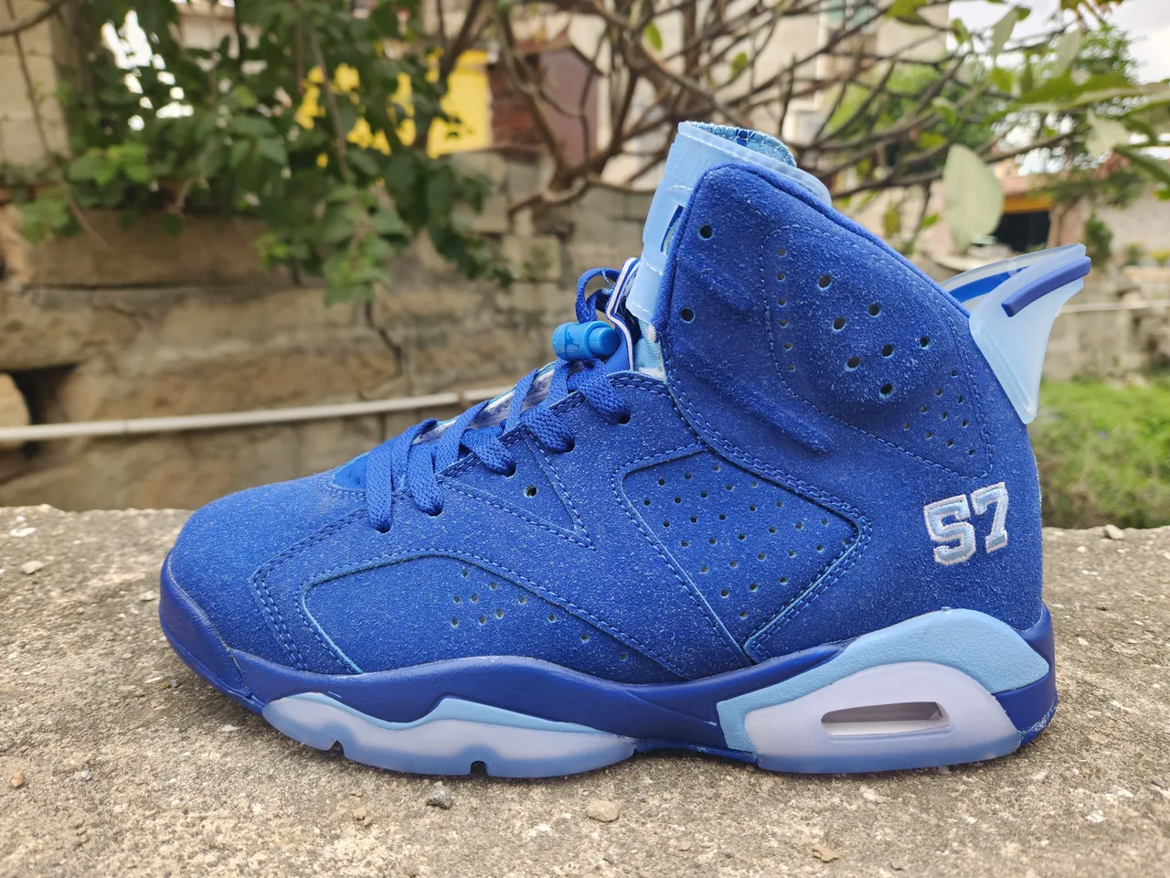 Air Jordan 6 Zapatos de Baloncesto de Ante en Azul Real de Punta Alta 6