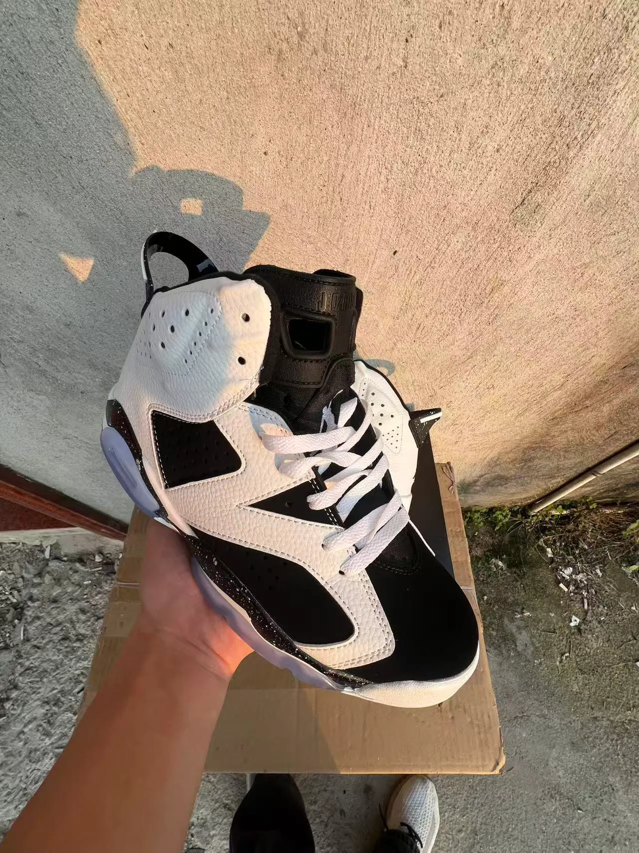 Zapatillas de baloncesto Air Jordan 6 en blanco y negro con entresuela moteada 2