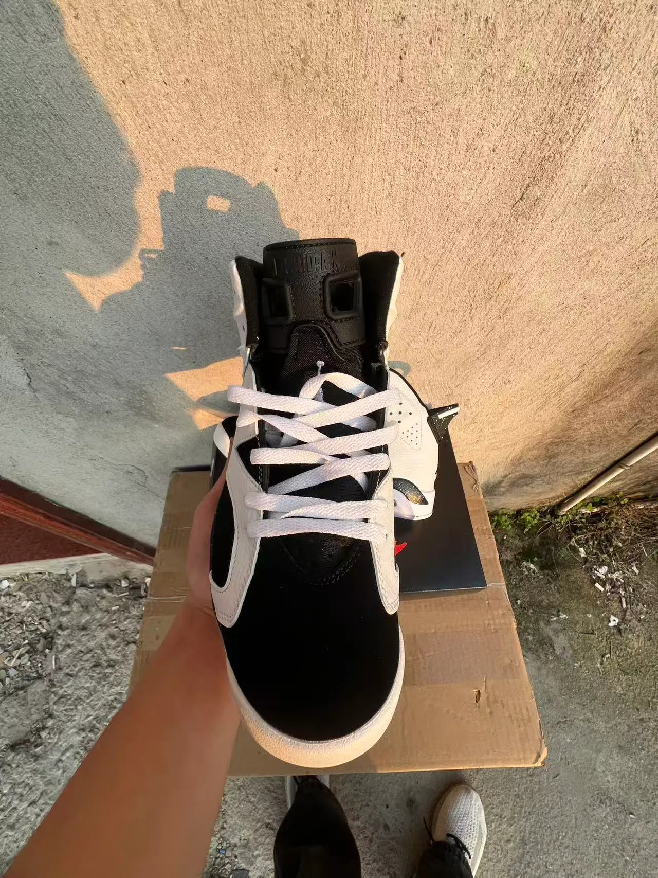 Zapatillas de baloncesto Air Jordan 6 en blanco y negro con entresuela moteada 3