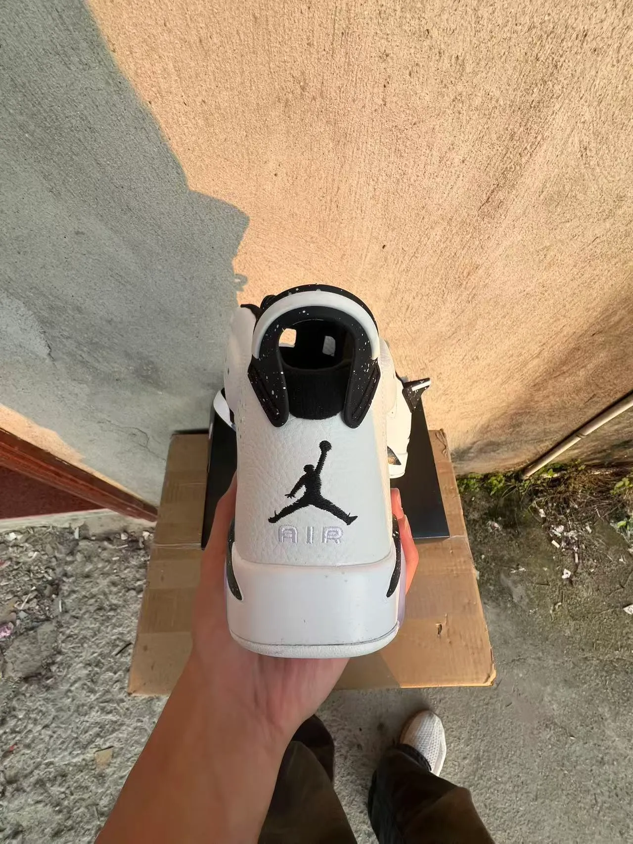 Zapatillas de baloncesto Air Jordan 6 en blanco y negro con entresuela moteada 8