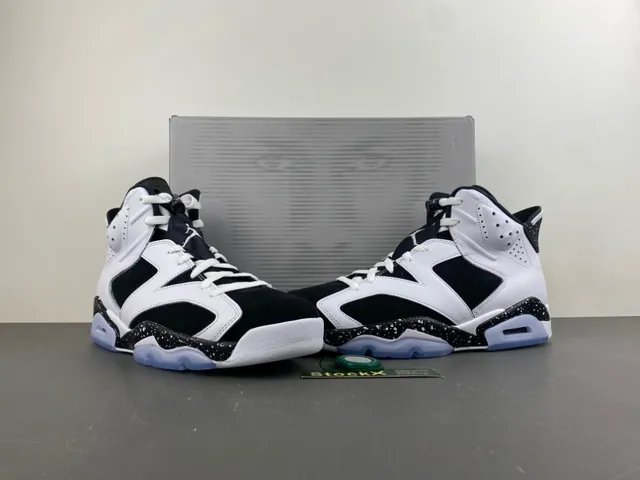 Zapatillas de baloncesto Air Jordan 6 con entresuela moteada en blanco y negro 13