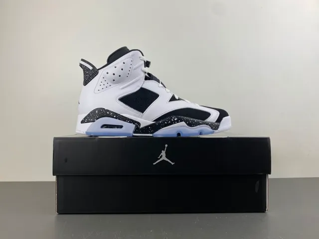 Zapatillas de baloncesto Air Jordan 6 con entresuela moteada en blanco y negro 15