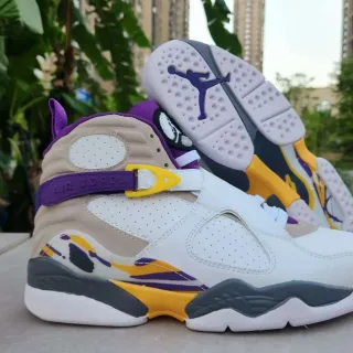 Tênis de basquete Air Jordan 8 branco roxo amarelo