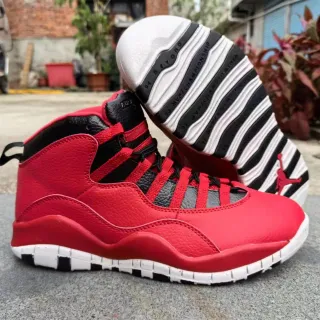 Tênis de basquete Air Jordan de cano alto com cabedal em couro e mesh vermelho e preto