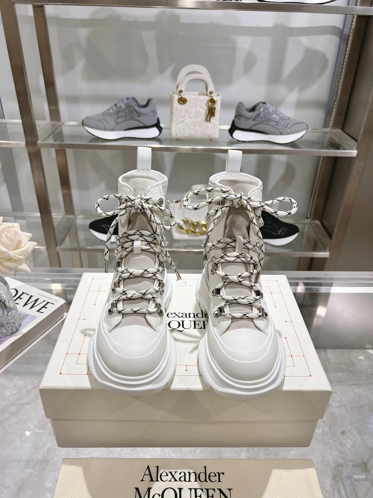 Alexander McQueen Oversized Sneaker Gray White Platform Sole Mixed Suede And Textile Upper Ankle Boots 5