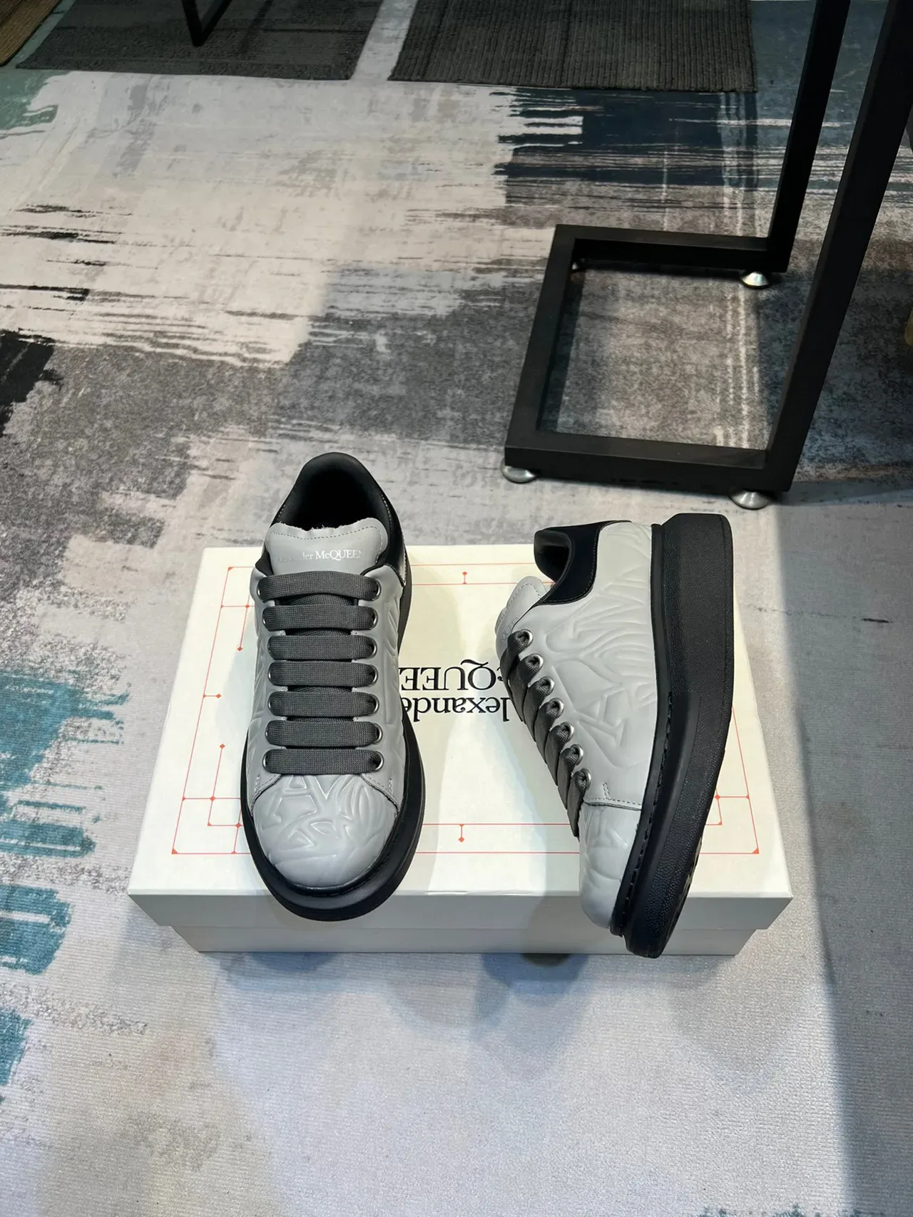 Alexander McQueen Oversized Sneaker Light Gray Black Lifestyle Sneakers 4