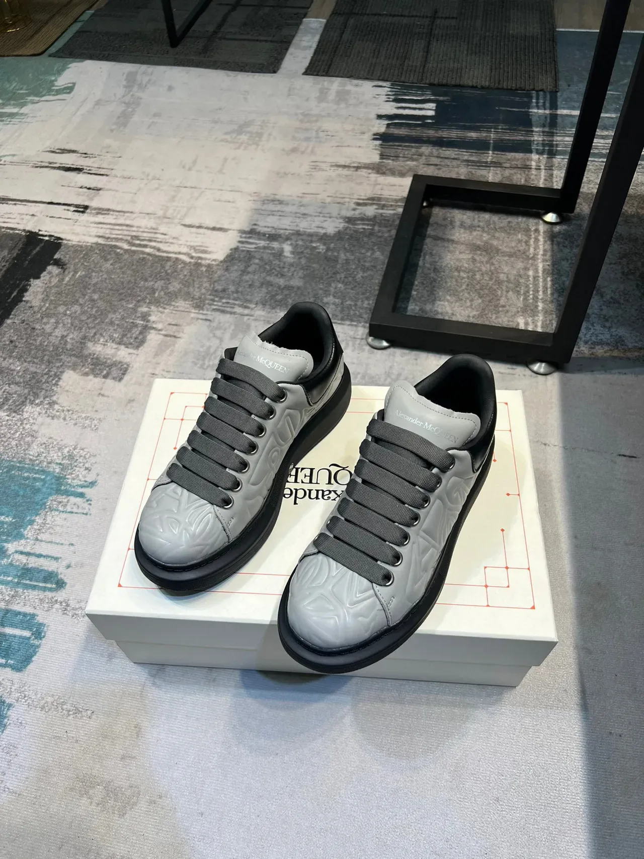 Alexander McQueen Oversized Sneaker Light Gray Black Lifestyle Sneakers 5