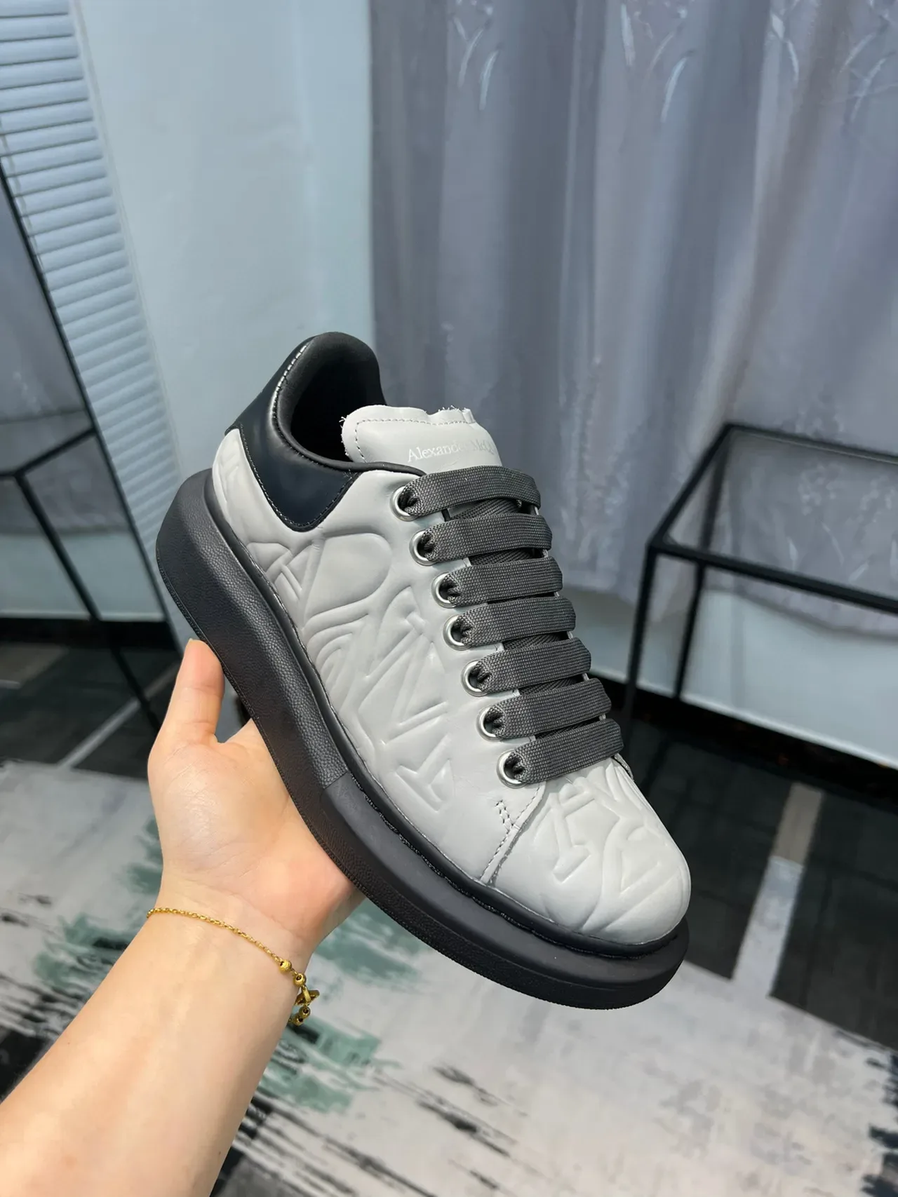 Alexander McQueen Oversized Sneaker Light Gray Black Lifestyle Sneakers 6