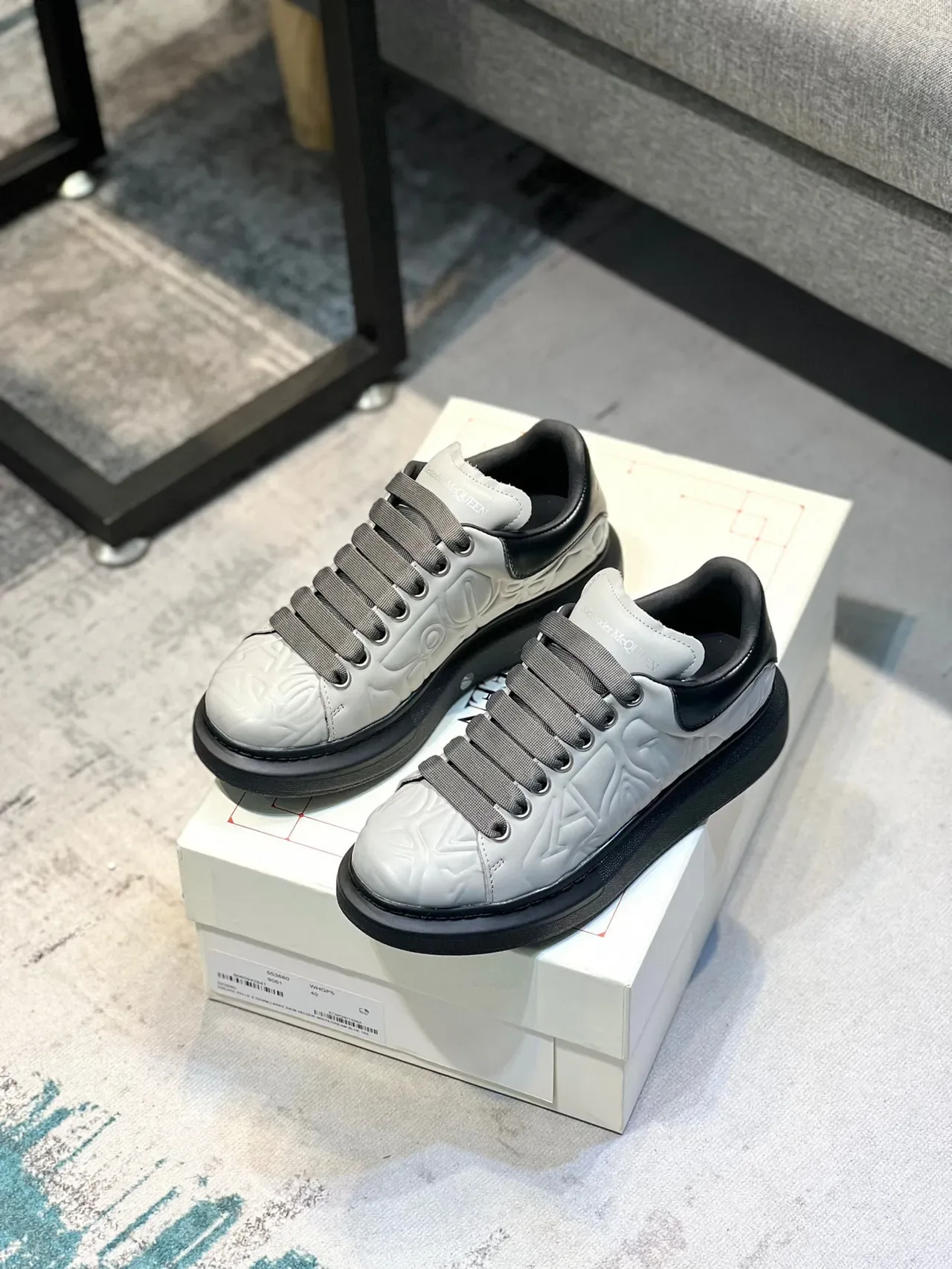 Alexander McQueen Oversized Sneaker Light Gray Black Lifestyle Sneakers 7