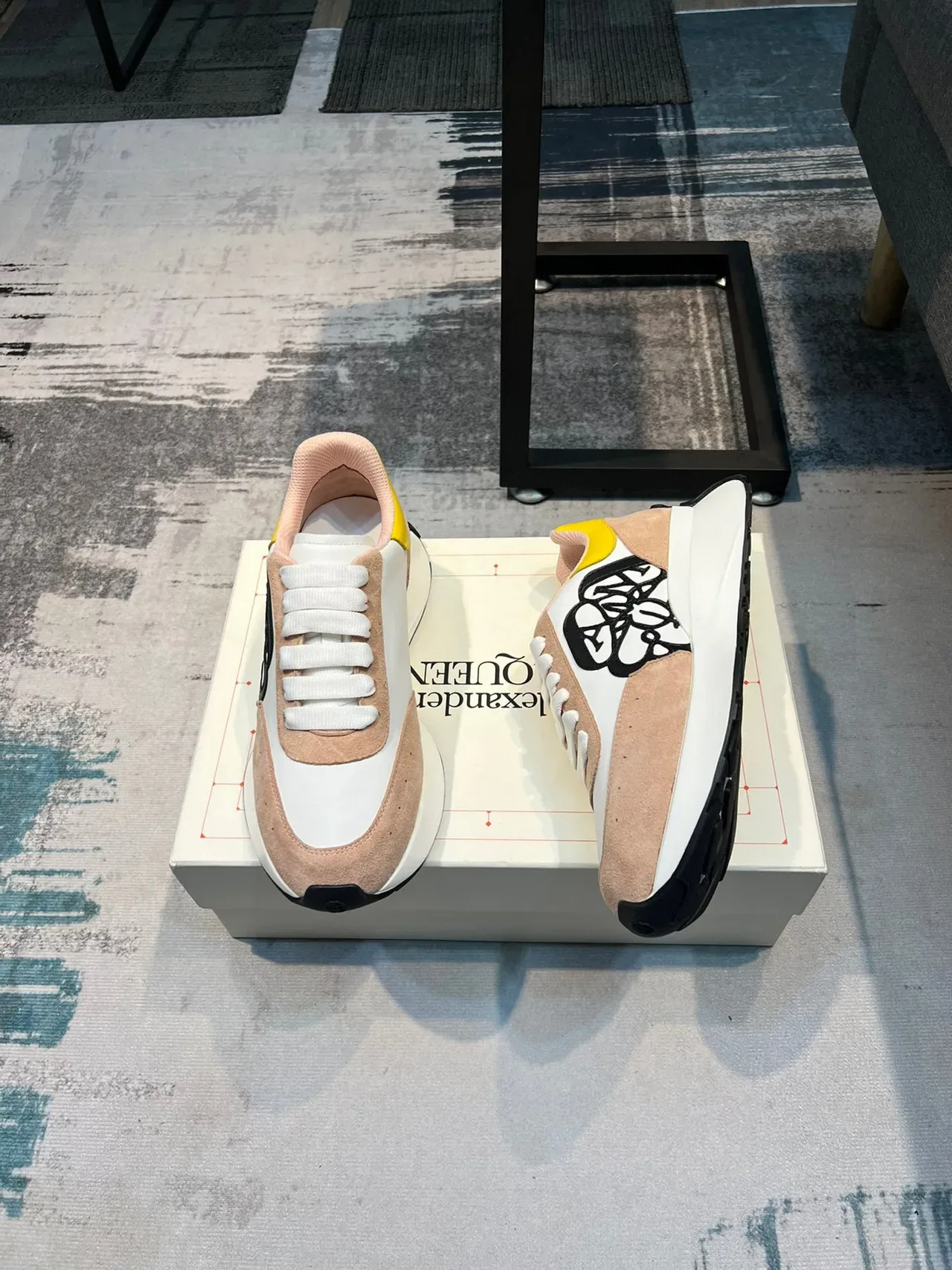 Alexander McQueen Oversized Sneaker White Beige Pink Yellow Lifestyle Sneakers 4