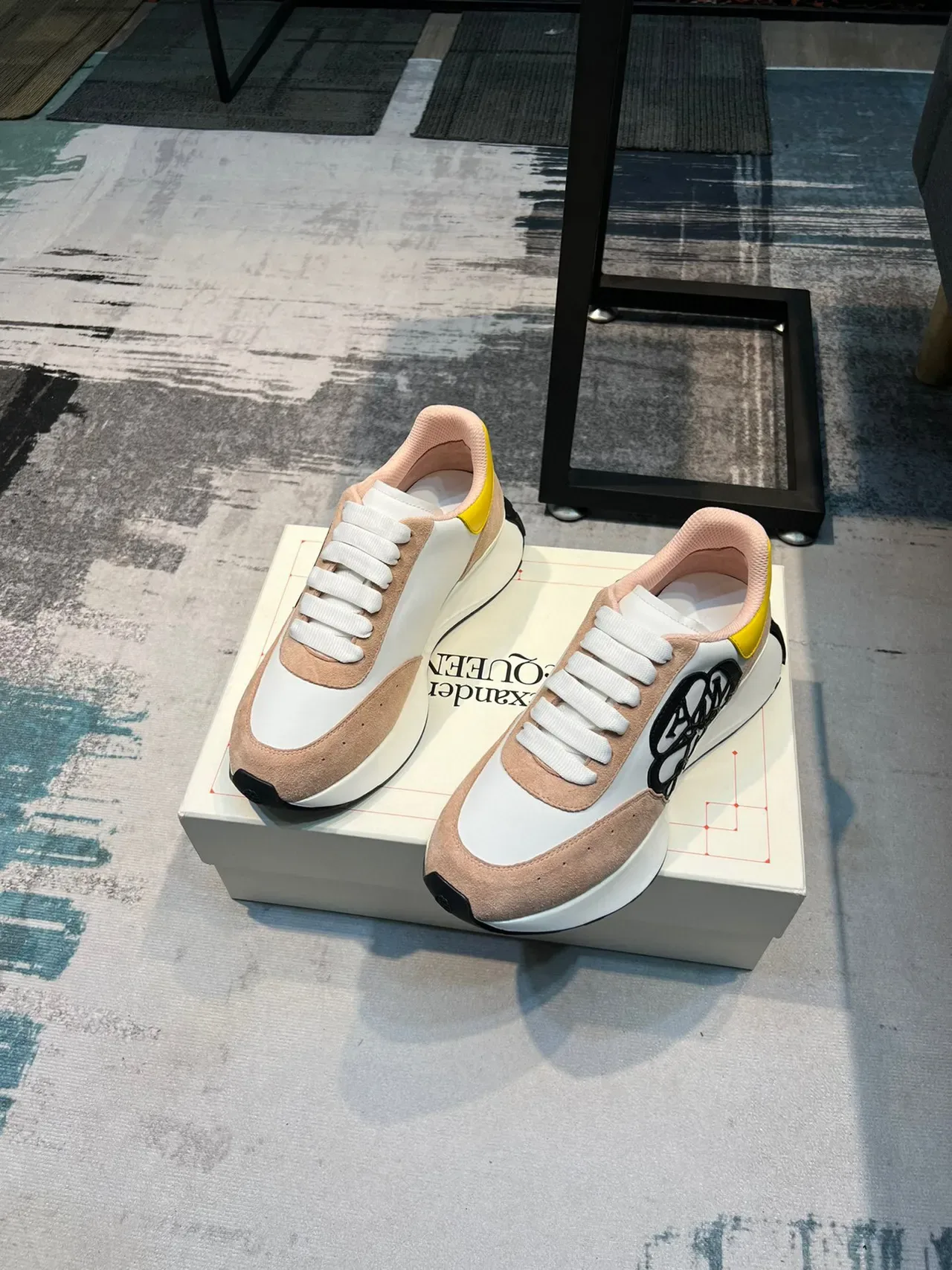 Alexander McQueen Oversized Sneaker White Beige Pink Yellow Lifestyle Sneakers 5