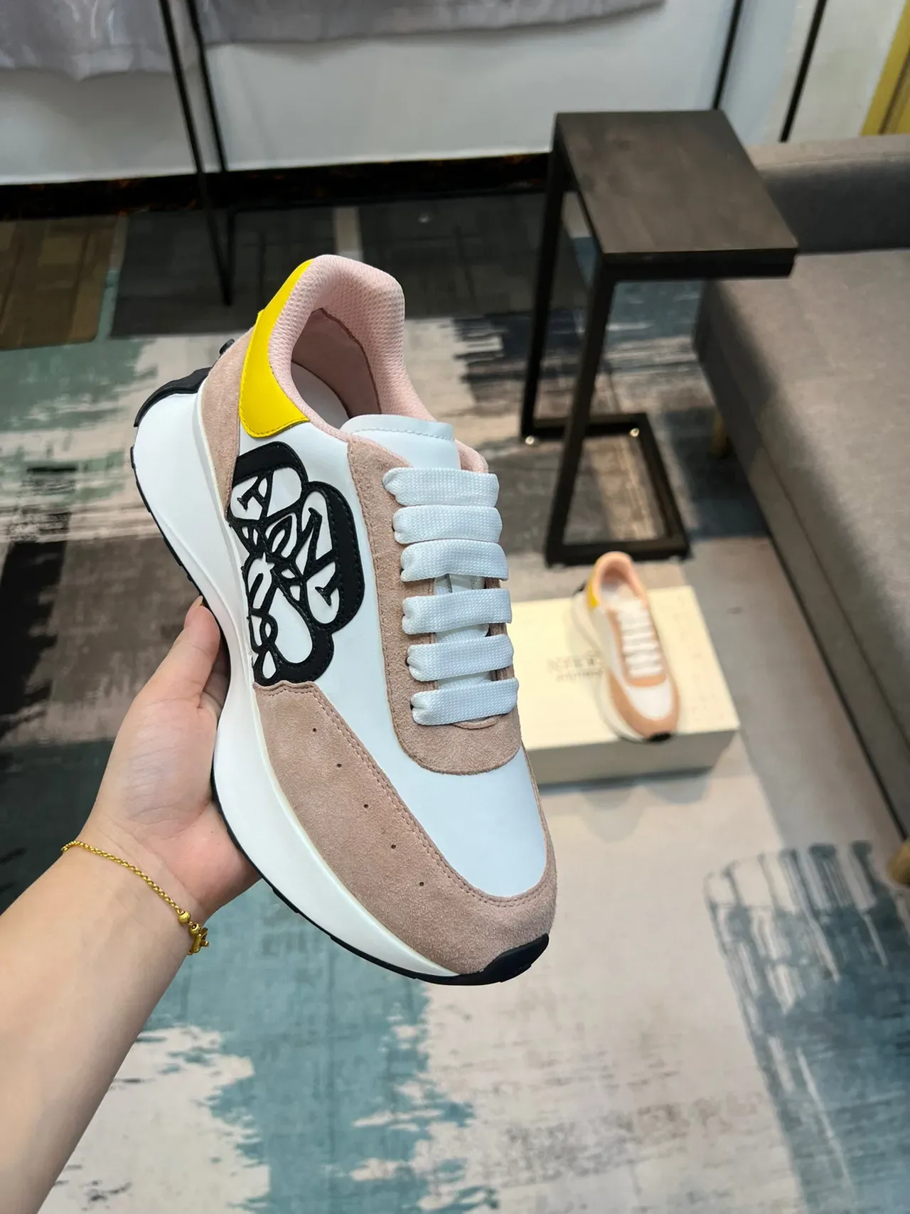 Alexander McQueen Oversized Sneaker White Beige Pink Yellow Lifestyle Sneakers 6