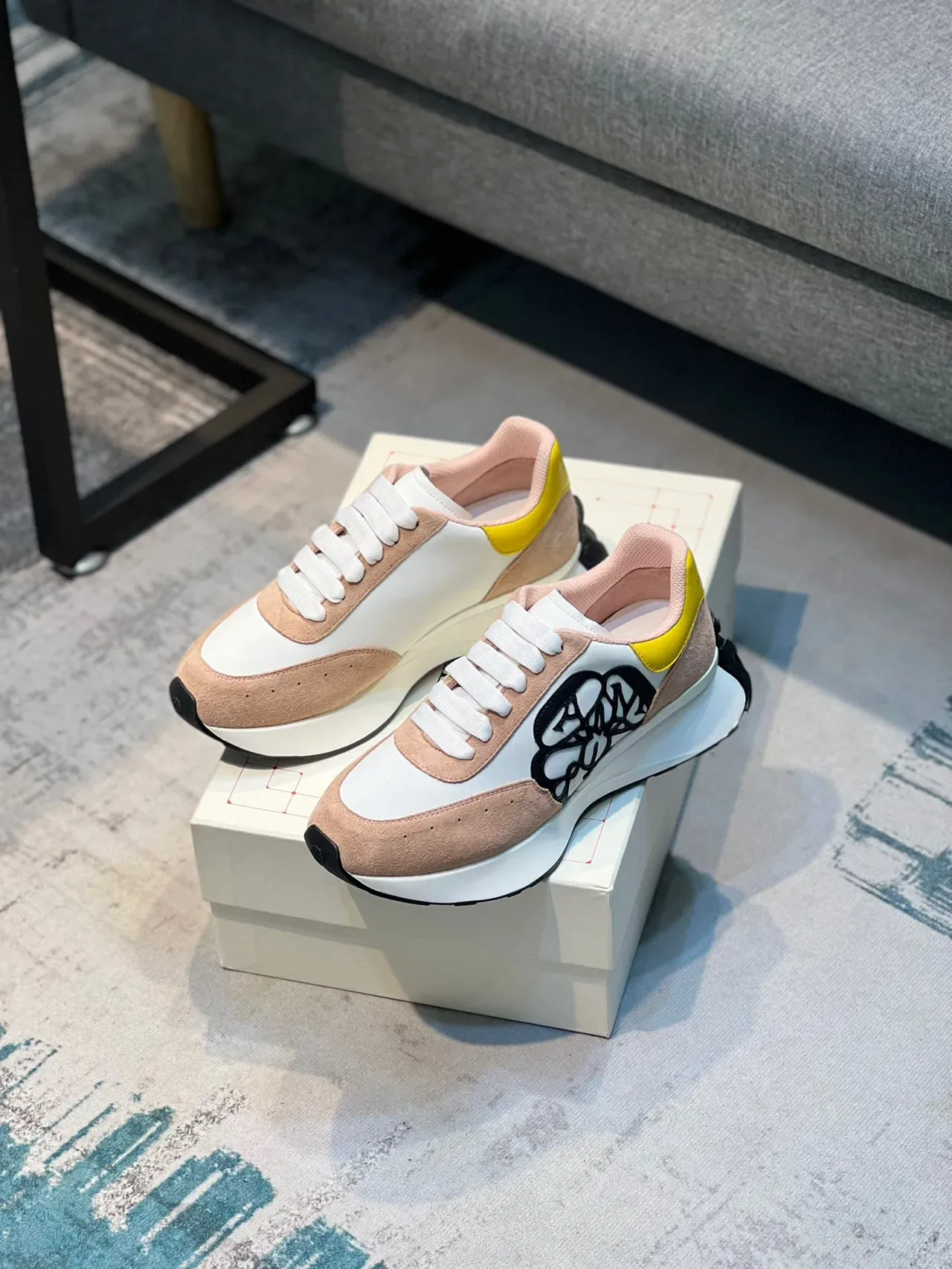 Alexander McQueen Oversized Sneaker White Beige Pink Yellow Lifestyle Sneakers 7