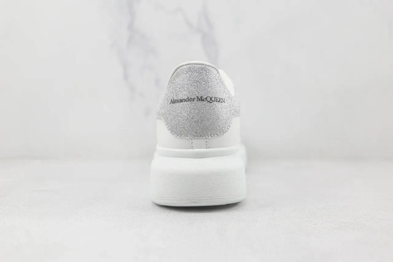 Alexander McQueen Oversized Sneaker White Silver Platform Sole Leather Upper Lifestyle Sneakers 9