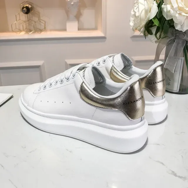 Alexander McQueen Oversized Sneaker White Silver Platform Sole Metallic Heel Counter Lifestyle Sneakers 5