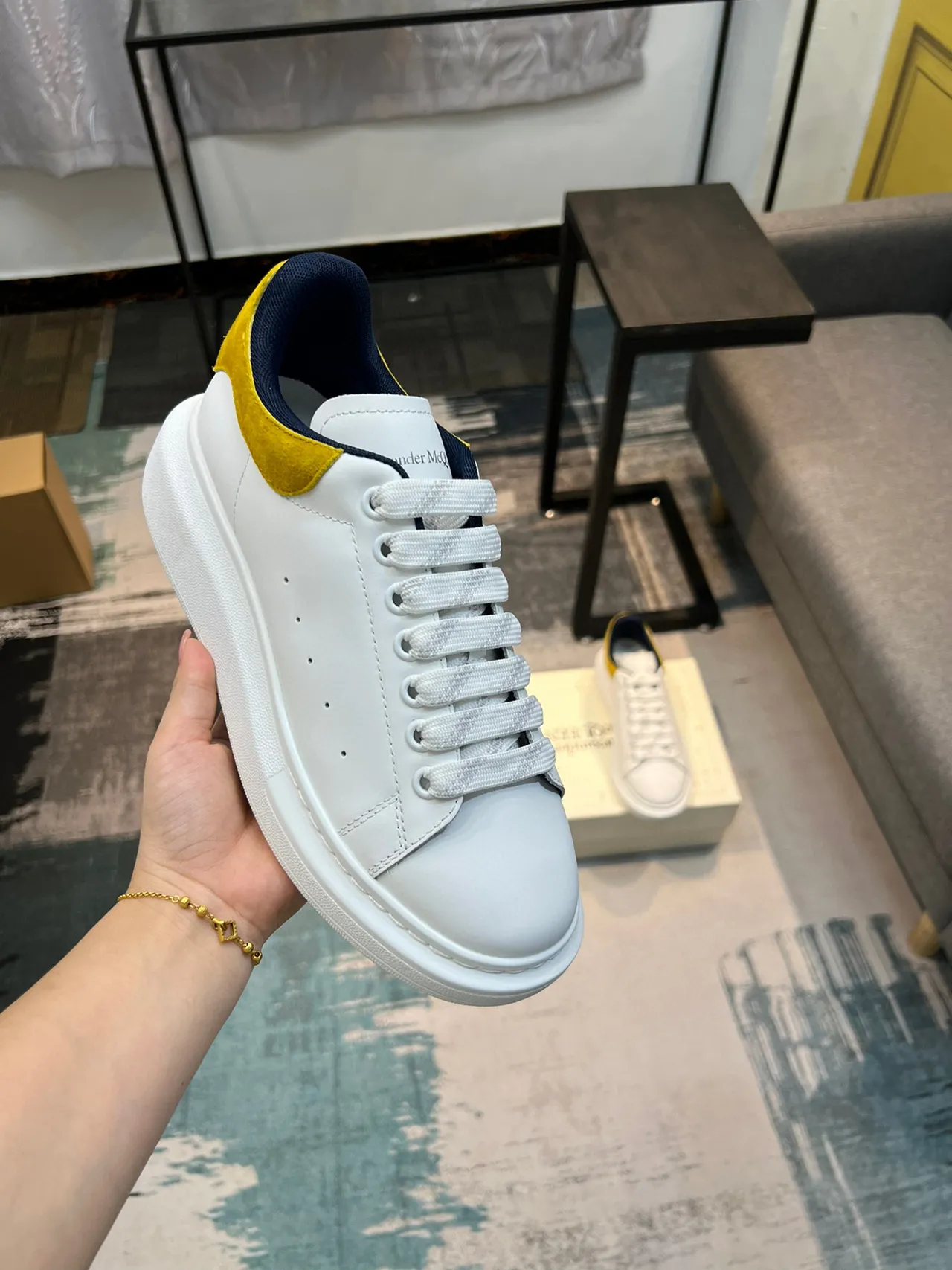 Alexander McQueen Oversized Sneaker White Yellow Navy Lifestyle Sneakers 2