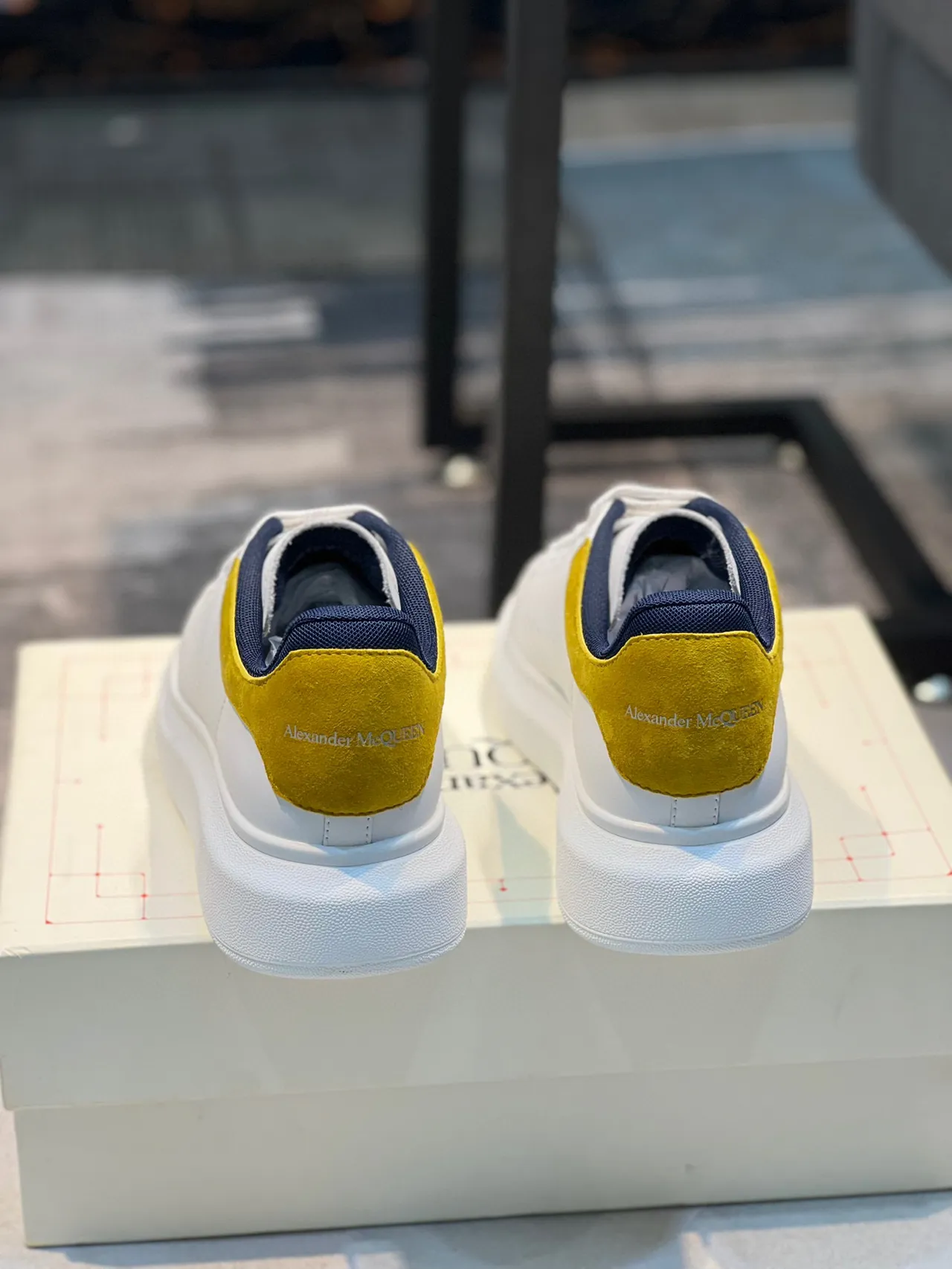 Alexander McQueen Oversized Sneaker White Yellow Navy Lifestyle Sneakers 3