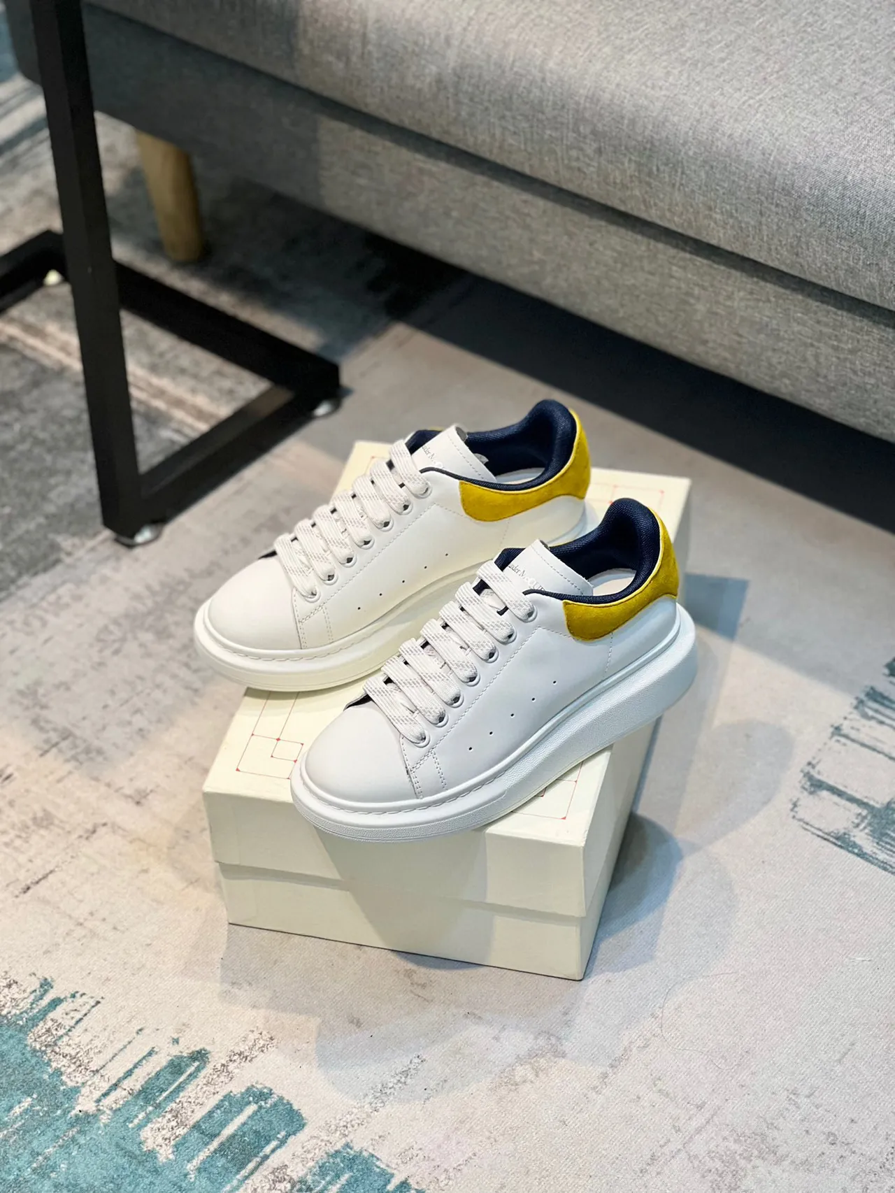 Alexander McQueen Oversized Sneaker White Yellow Navy Lifestyle Sneakers 7