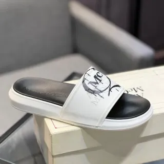Alexander McQueen Slide White and Black Platform Slippers