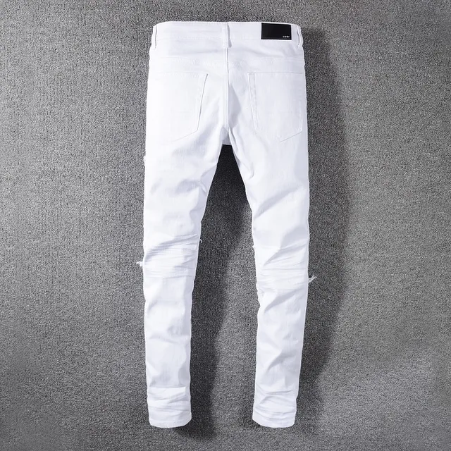 Amiri jeans skinny distressed brancos de denim 6