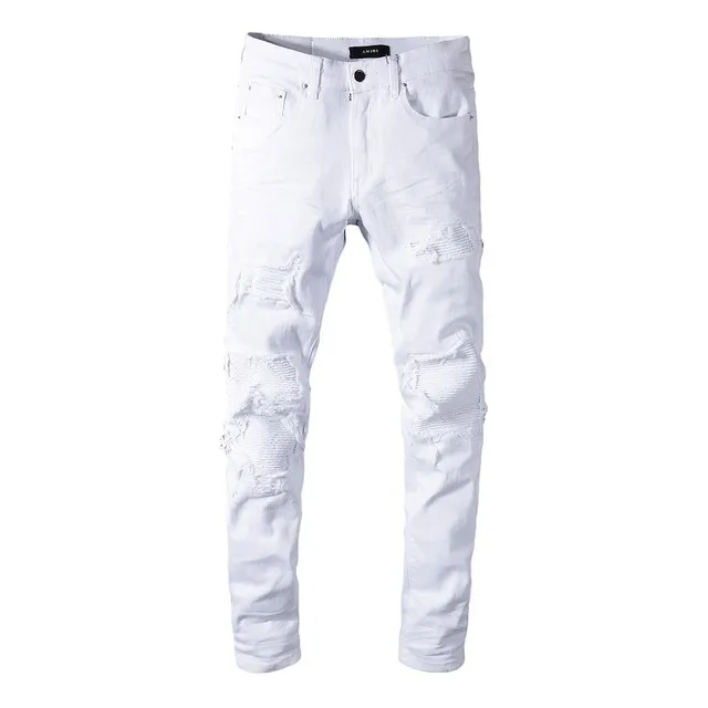 Amiri jeans skinny distressed brancos de denim 13