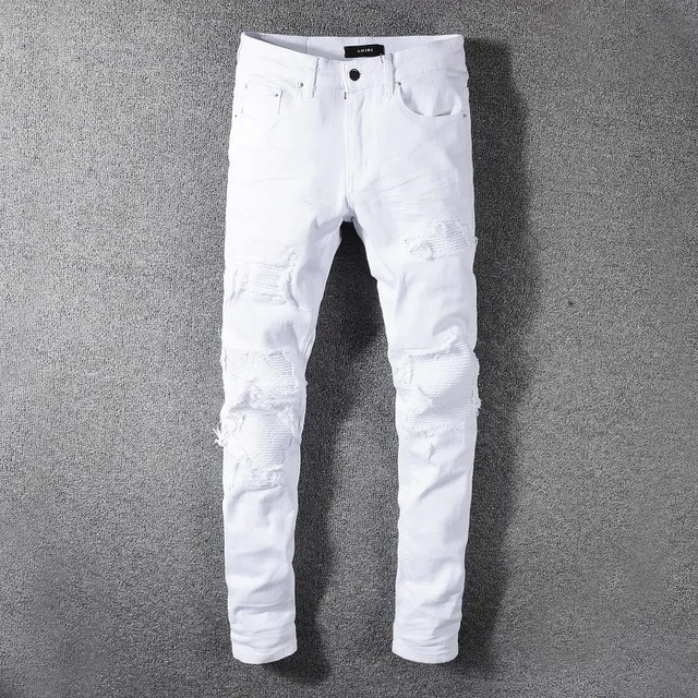 Amiri jeans skinny distressed brancos de denim 14