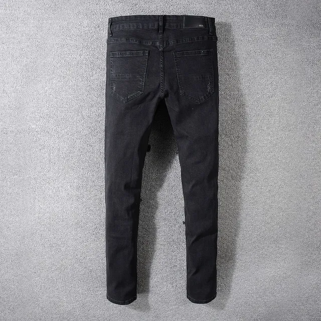 Amiri Calça Jeans Preta Slim-Fit com Desgaste 6