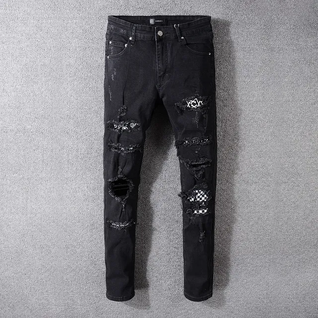 Amiri Calça Jeans Preta Slim-Fit com Desgaste 13