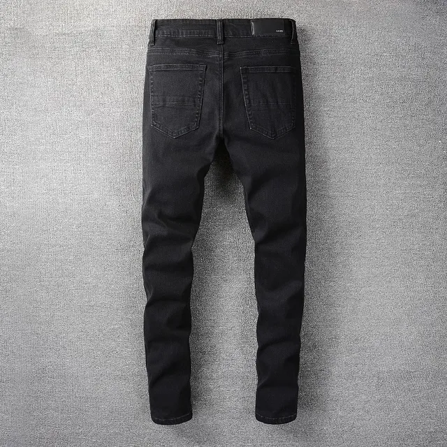 Amiri Calça Jeans Preta Slim-Fit Bordada Gráfica 9